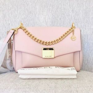 Michael Kors Blush Crossbody Convertible Flap Gold Chain Bag